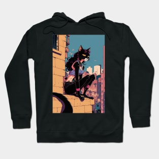 cat lady sitting on the building Hoodie